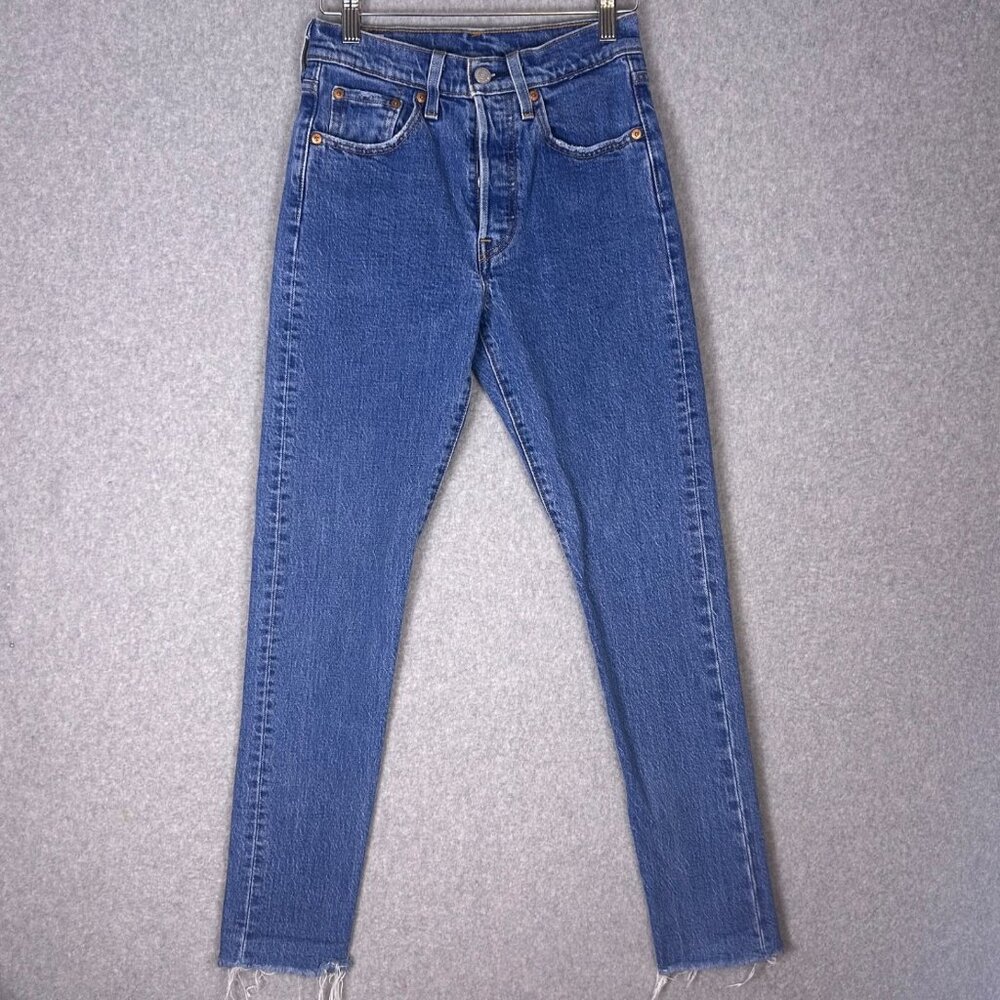Levis 501 S Premium Jeans Womens 24x30 Raw Hem Big E Button Fly 90s Skinny VTG